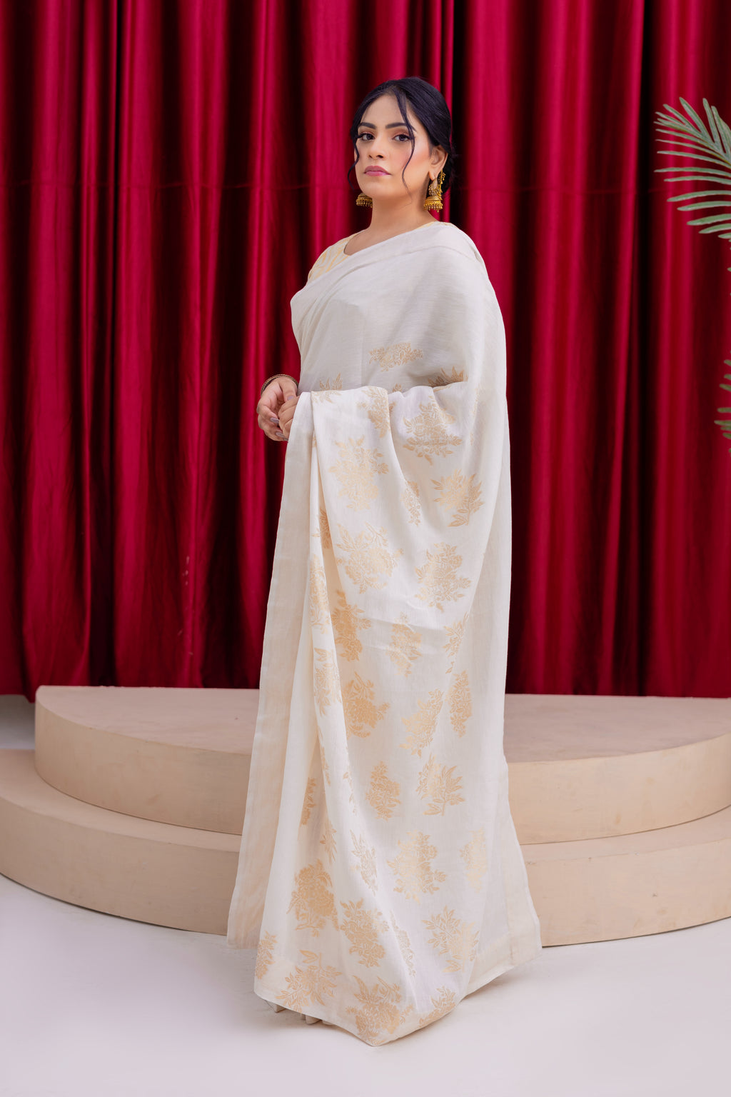 Ivory Lawn Saree