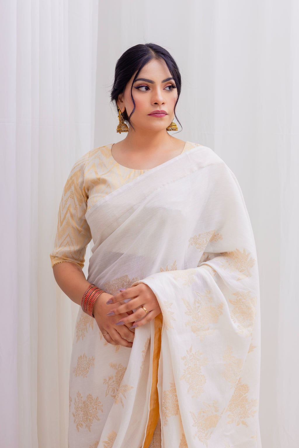 Ivory Lawn Saree