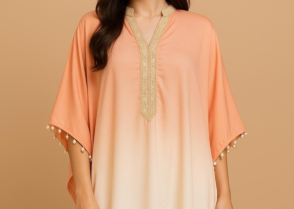 Silk kaaftan with embroidered neckline
